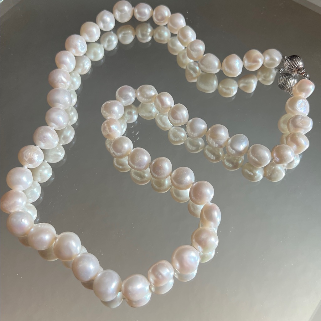 Authentic White Baroque Cultured Freshwater Pearl Necklace 925 / 24” 10-12mm Nwt